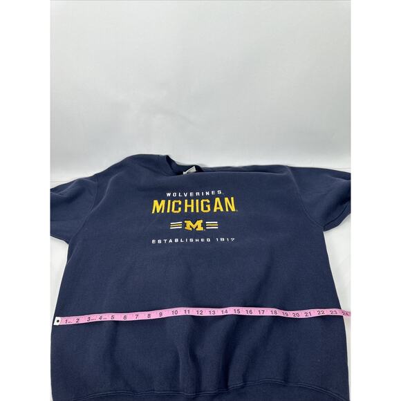 Vintage 90s Lee Sports Embroidered Michigan Wolverines Crewneck Navy Blue - Picture 7 of 9